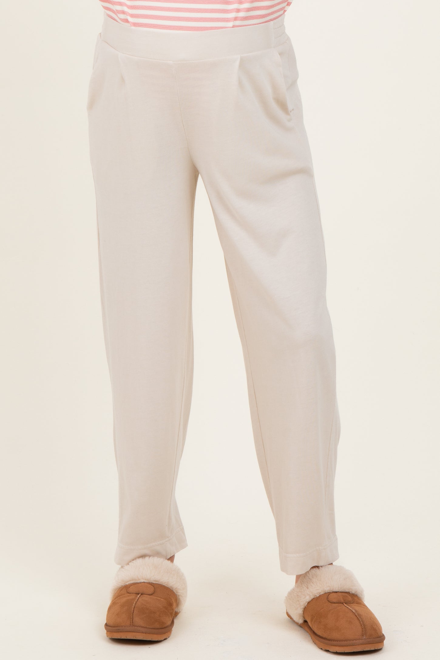 Cream Mineral Wash Pleated Maternity Lounge Pants