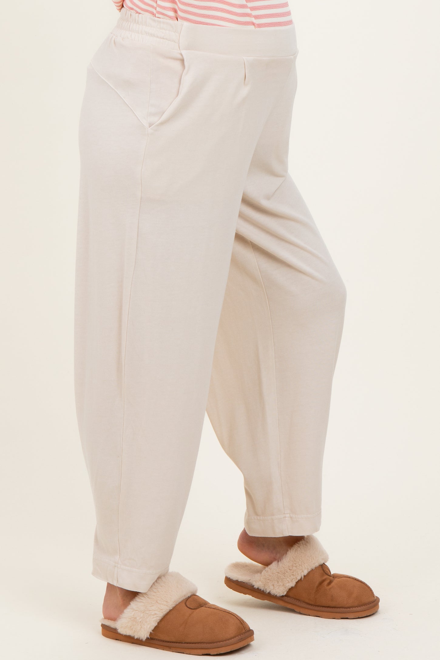 Cream Mineral Wash Pleated Maternity Lounge Pants