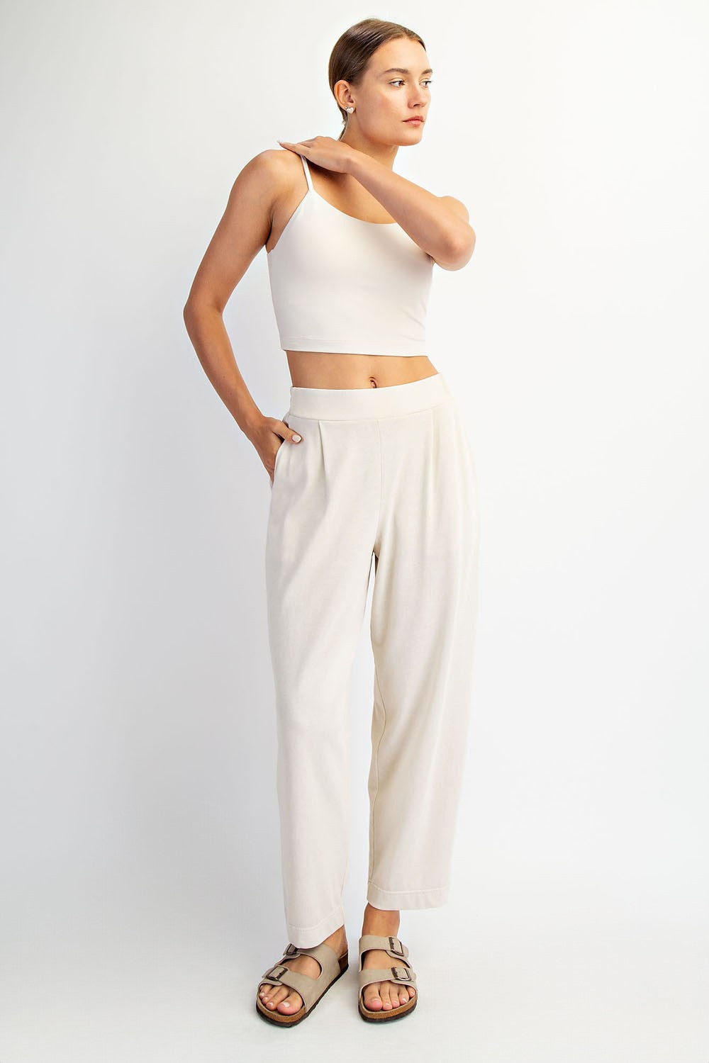 Cream Mineral Wash Pleated Maternity Lounge Pants