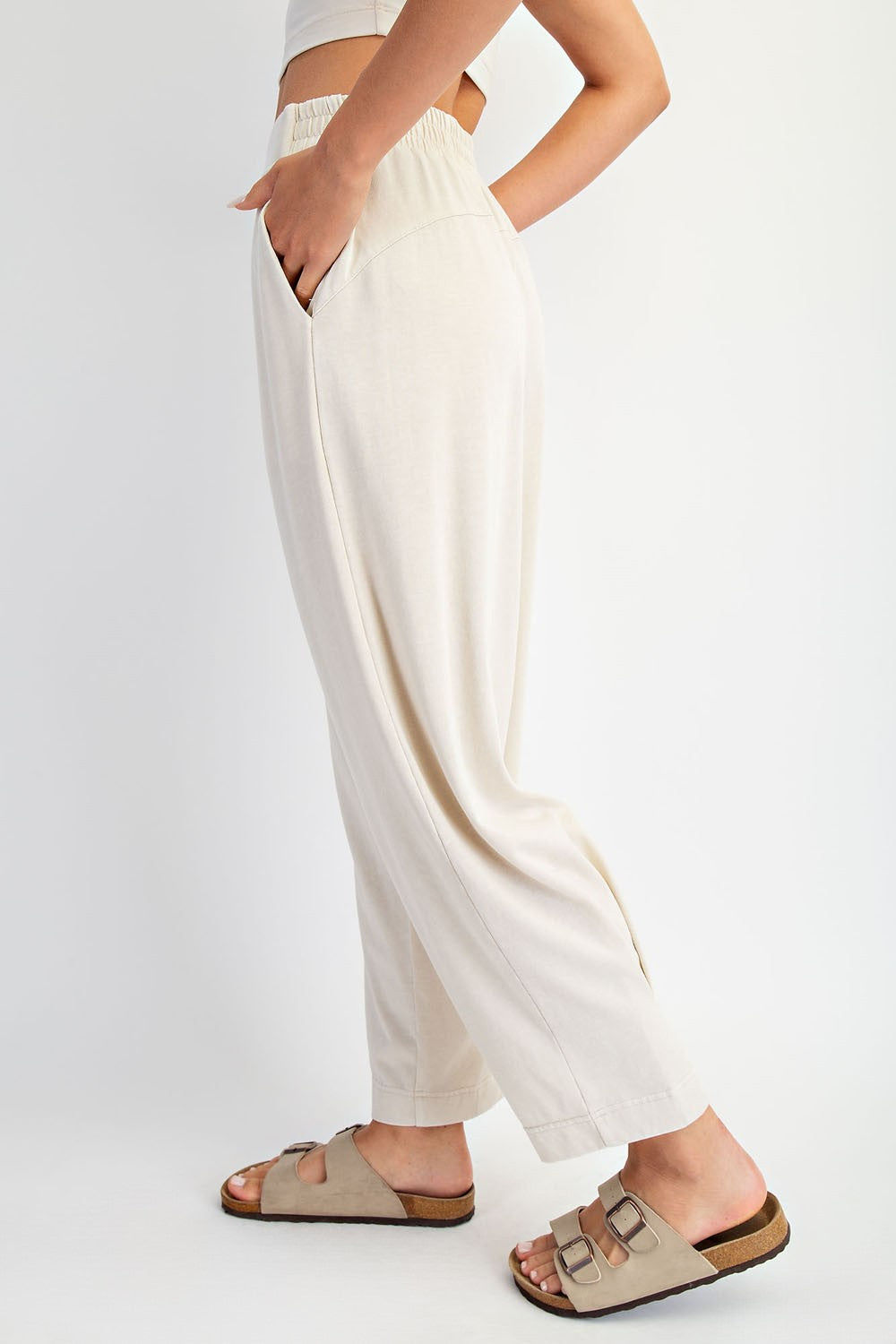 Cream Mineral Wash Pleated Lounge Pants