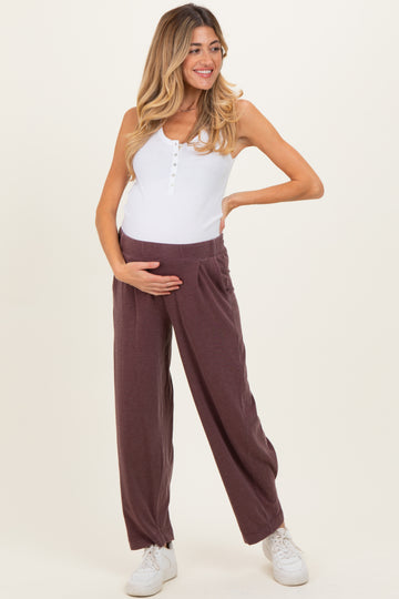 Burgundy Mineral Wash Pleated Maternity Lounge Pants