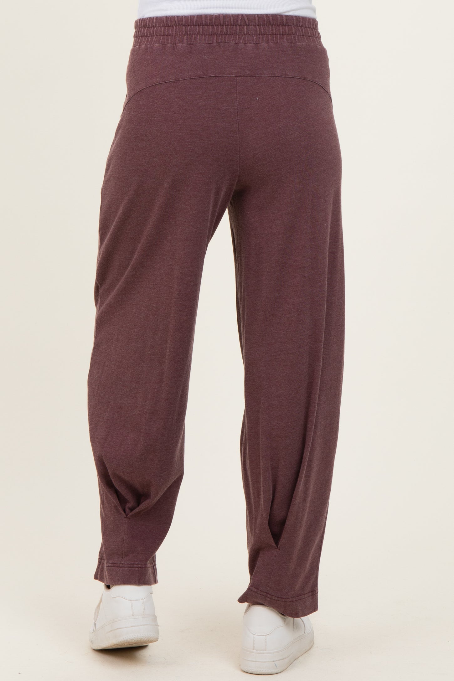 Burgundy Mineral Wash Pleated Maternity Lounge Pants