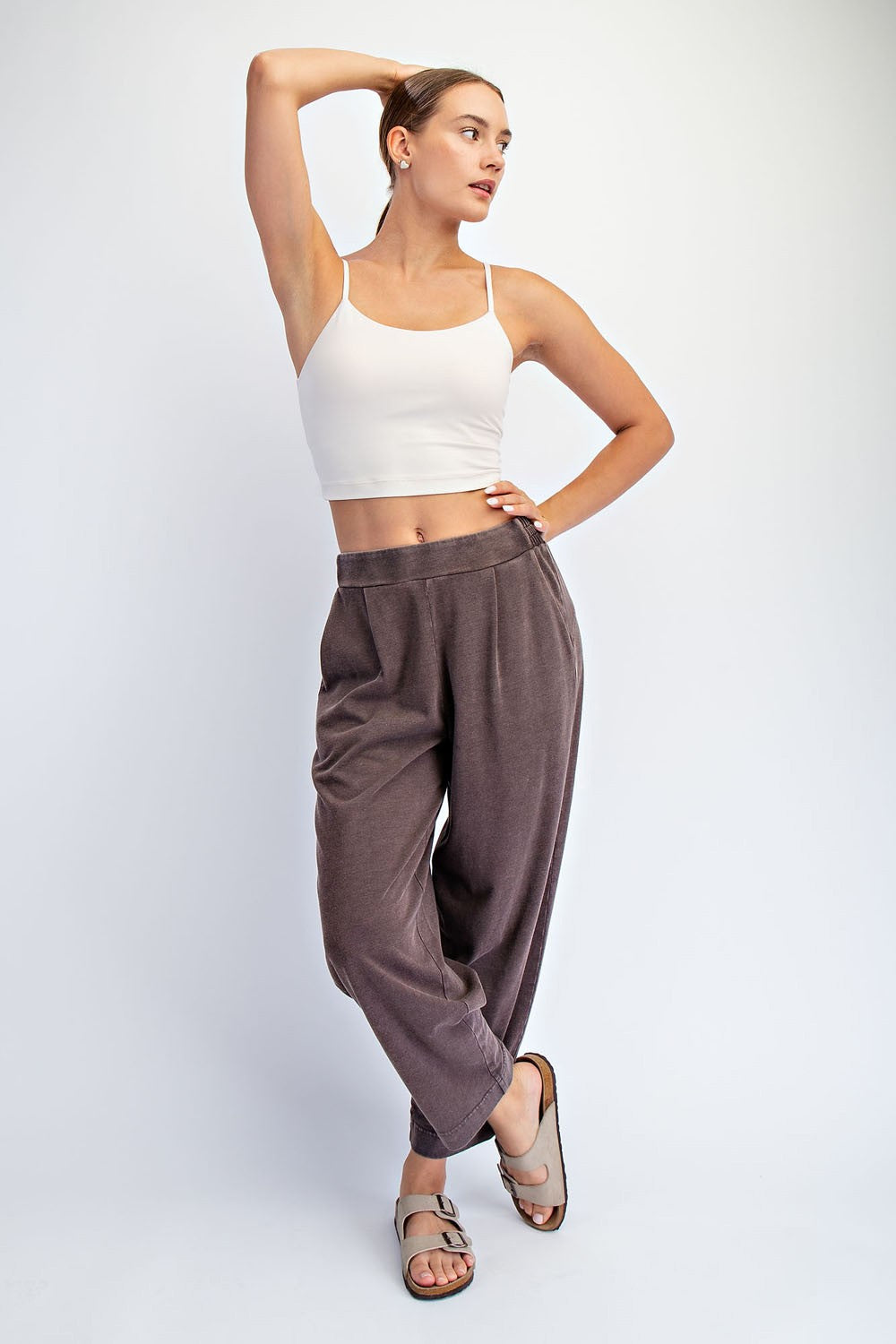 Brown Mineral Wash Pleated Maternity Lounge Pants