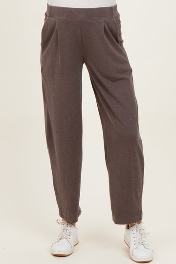 Brown Mineral Wash Pleated Maternity Lounge Pants