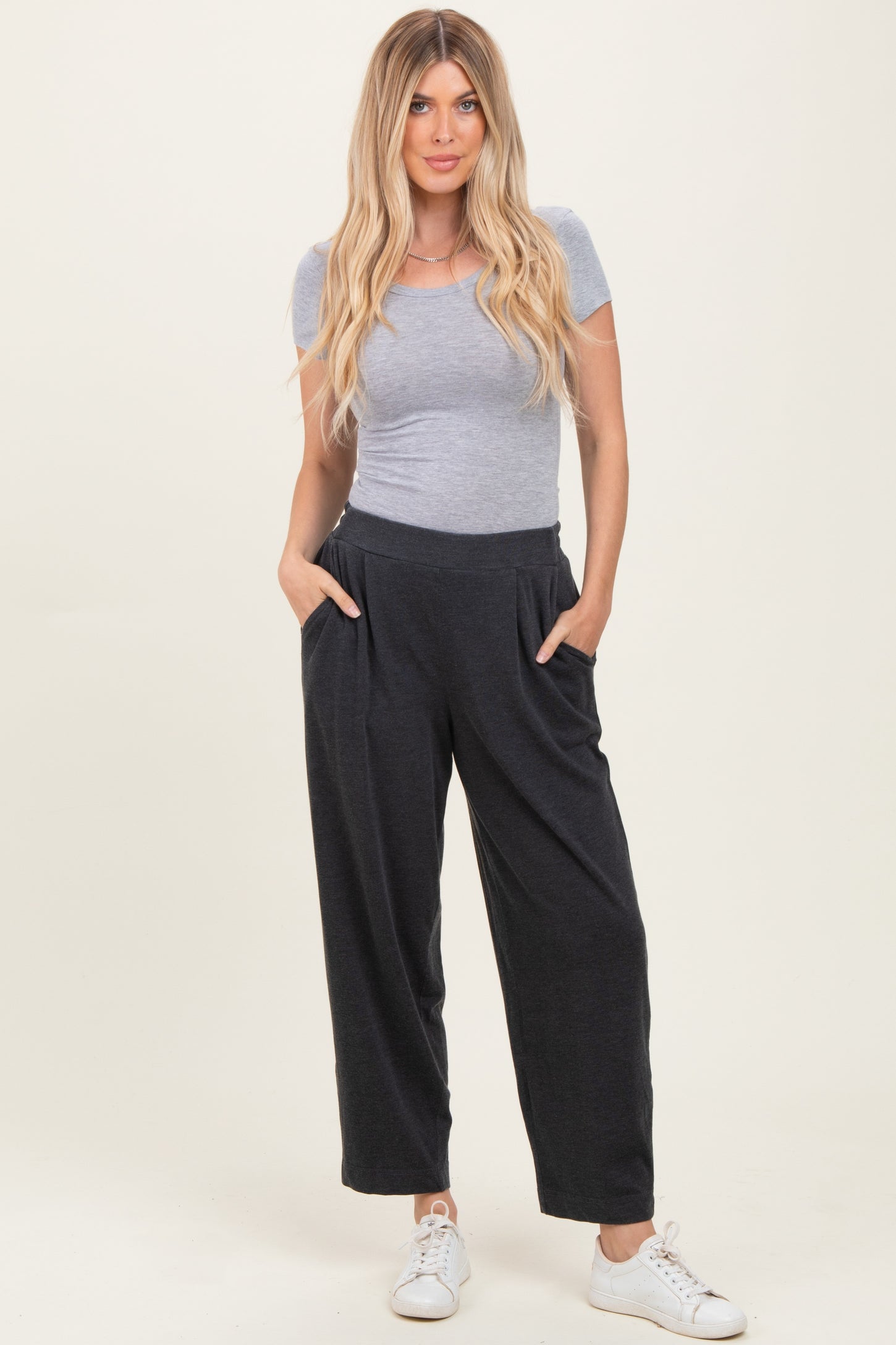 Black Mineral Wash Pleated Maternity Lounge Pants