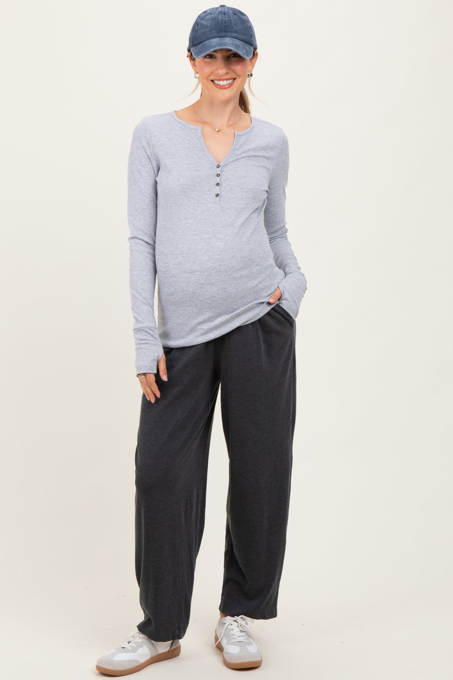 Black Mineral Wash Pleated Maternity Lounge Pants