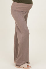 Mocha Ribbed Knit Foldover Waist Maternity Pants
