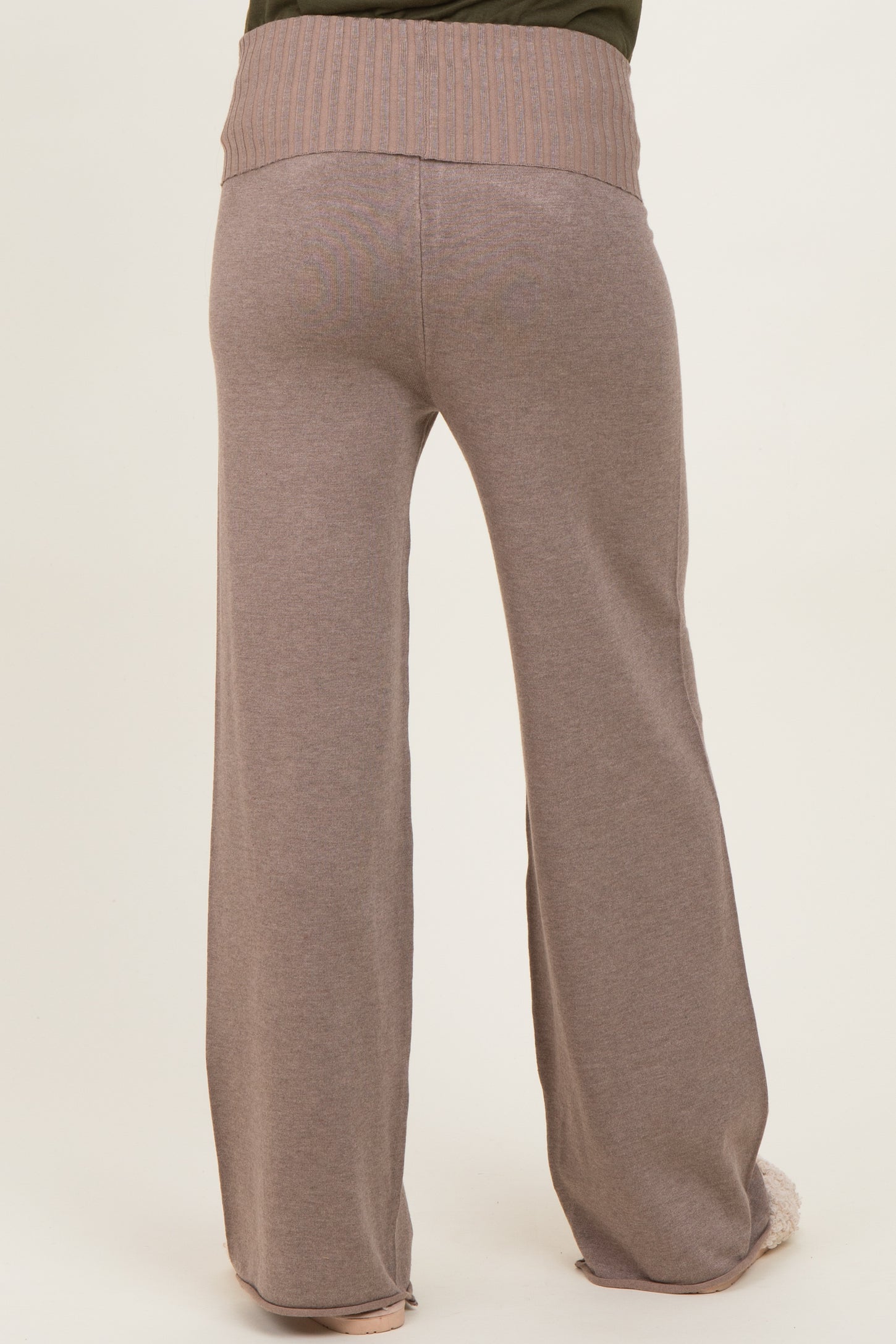 Mocha Ribbed Knit Foldover Waist Maternity Pants