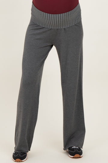 Charcoal Ribbed Knit Foldover Waist Maternity Pants