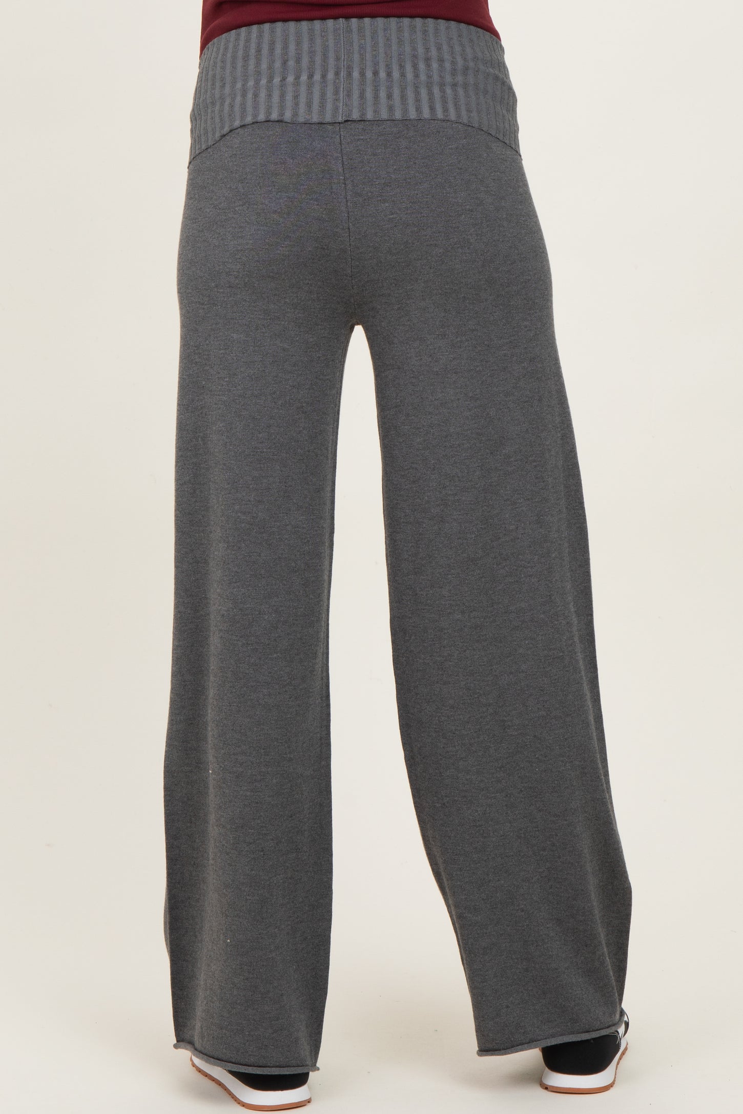 Charcoal Ribbed Knit Foldover Waist Maternity Pants