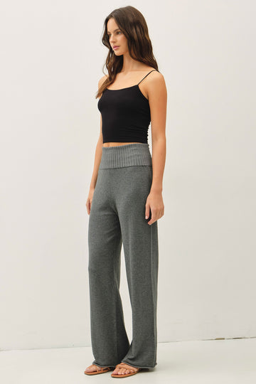 Charcoal Ribbed Knit Foldover Waist Pants