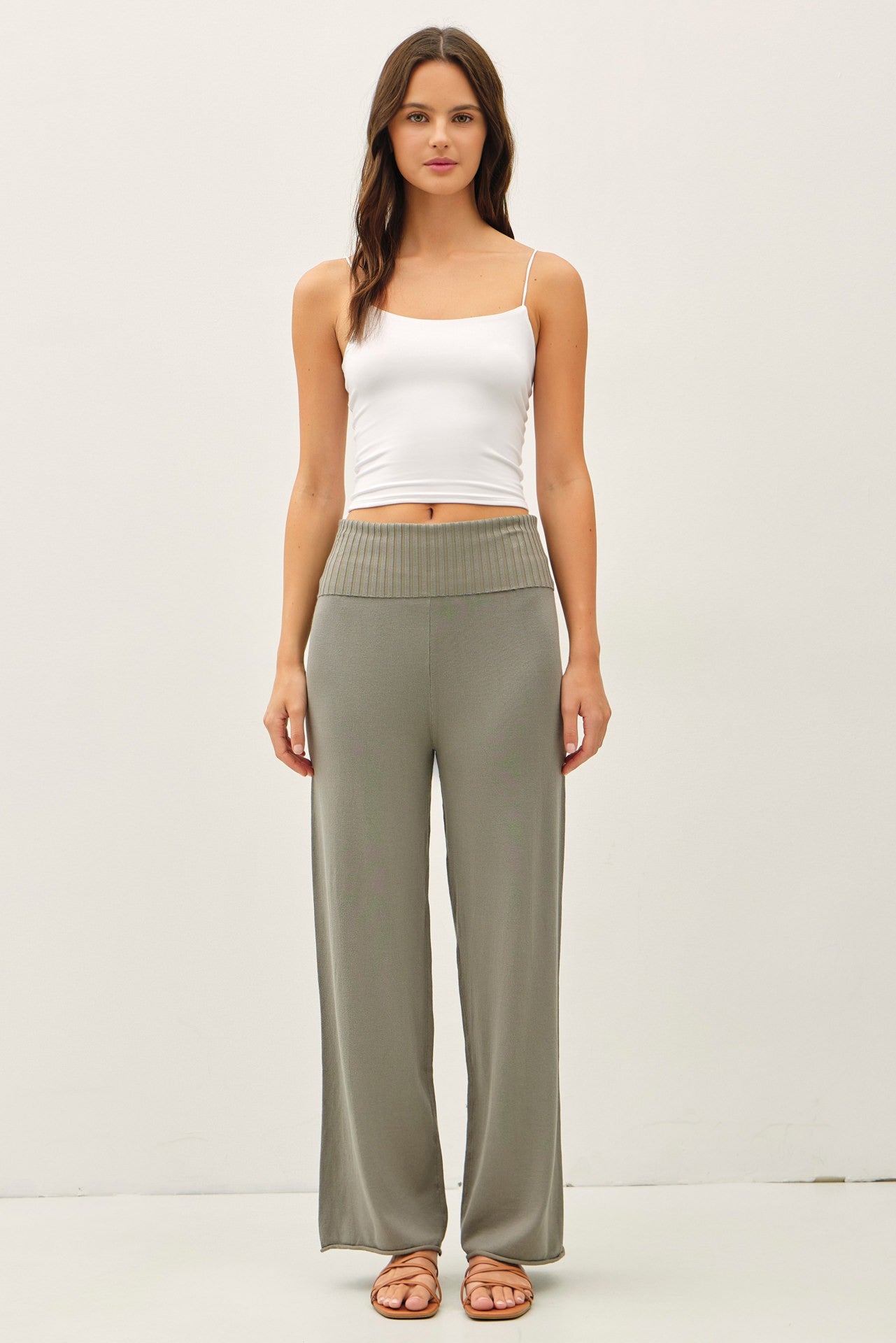Olive Ribbed Knit Foldover Waist Maternity Pants