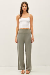 Olive Ribbed Knit Foldover Waist Maternity Pants