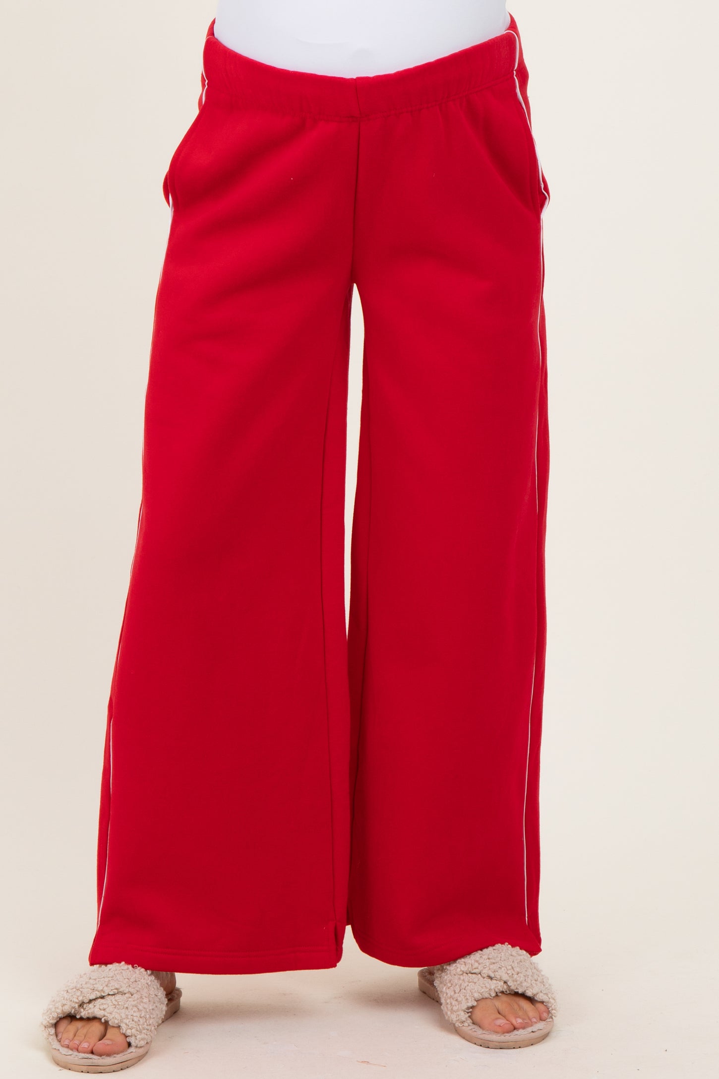 Red Fleece Wide Leg Maternity Sweatpants