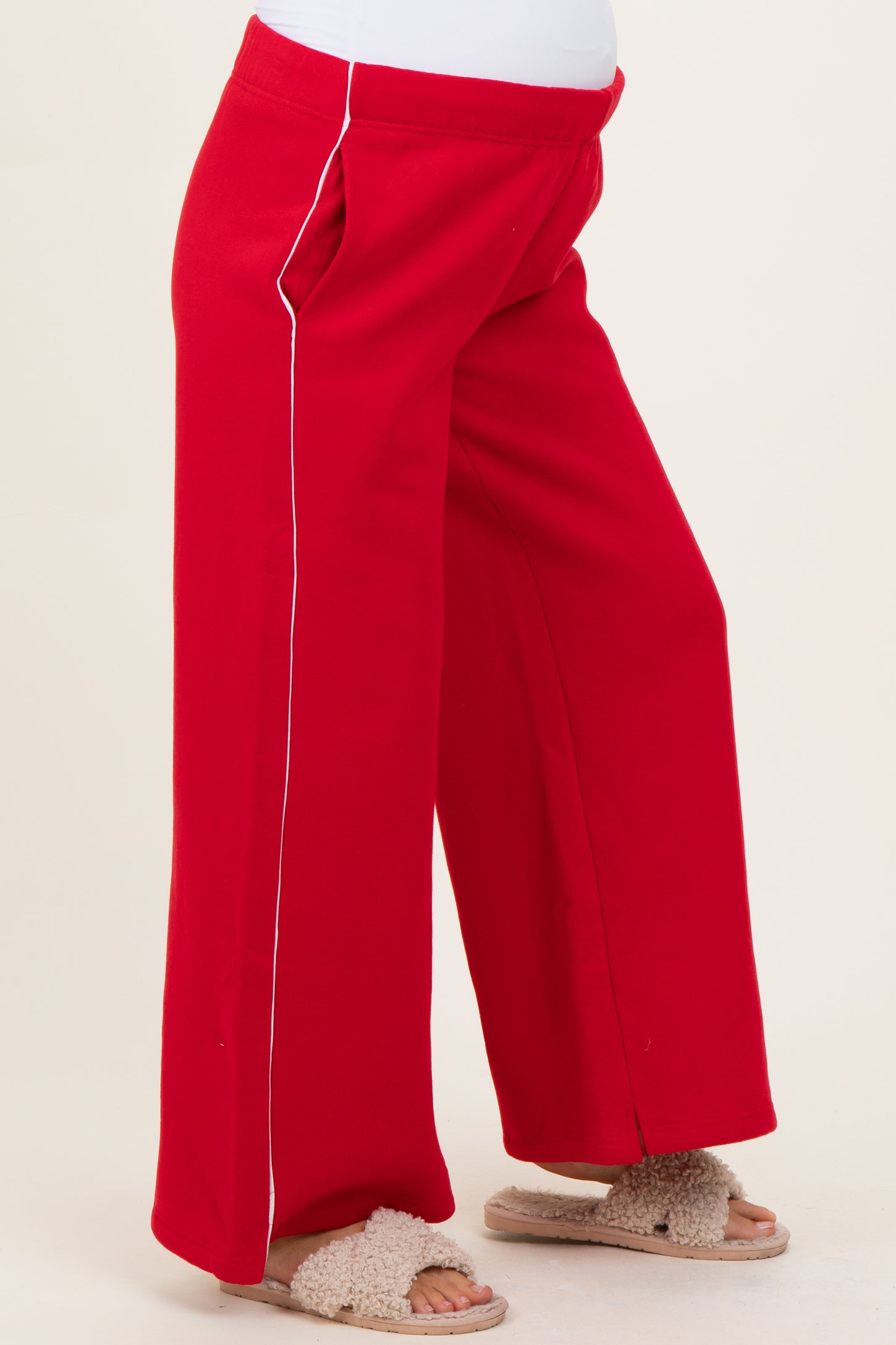 Red Fleece Wide Leg Maternity Sweatpants