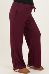 Burgundy Brushed Ribbed Knit Maternity Lounge Pants