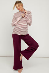 Burgundy Brushed Ribbed Knit Maternity Lounge Pants