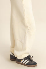 Cream Star Patch Drawstring Sweatpants