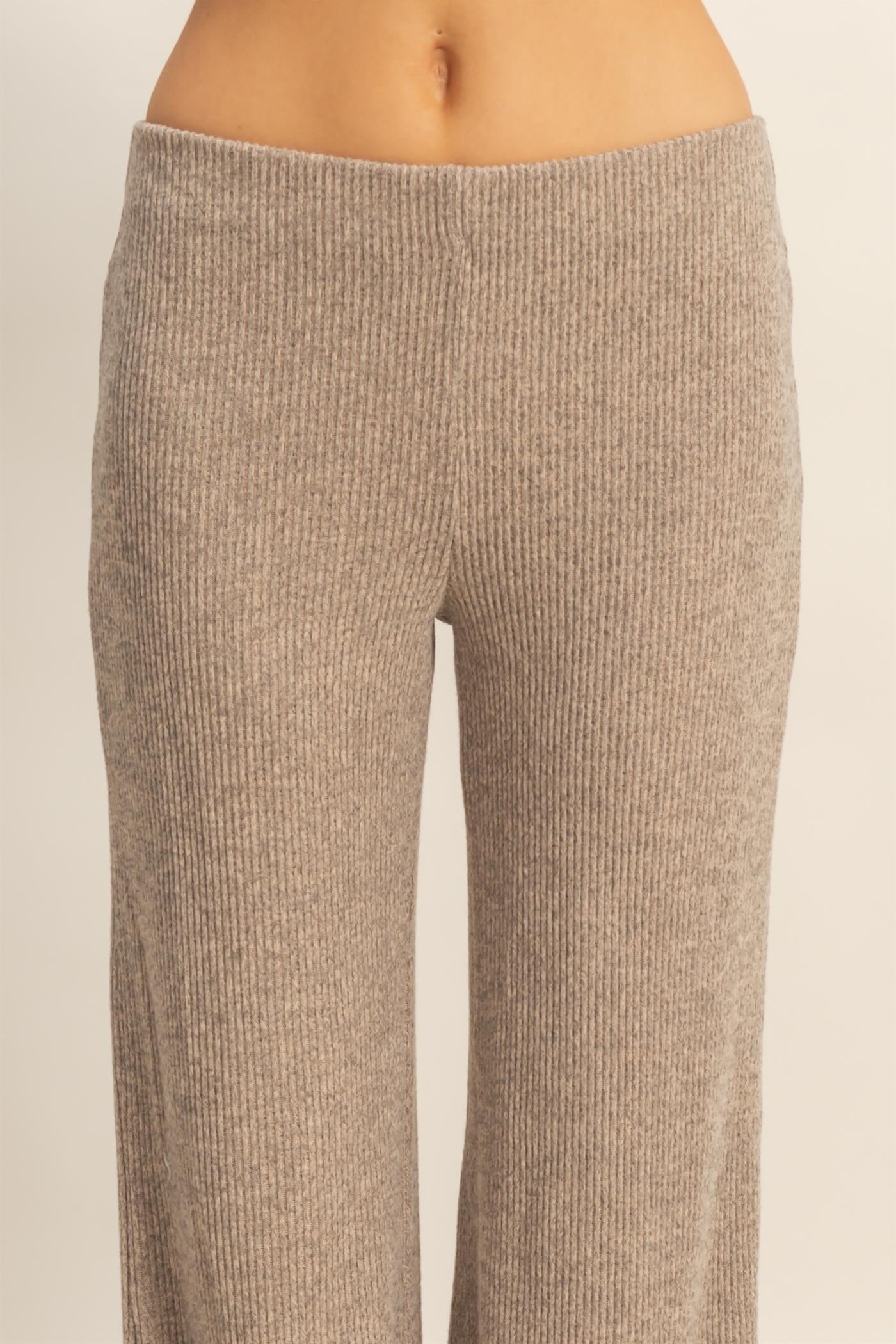 Beige Brushed Knit Flare Leg Pants