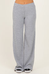 Heather Grey Brushed Knit Flare Leg Pants