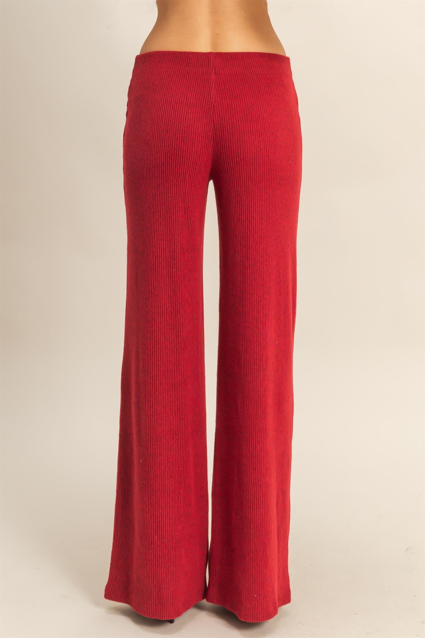 Red Brushed Knit Flare Leg Pants