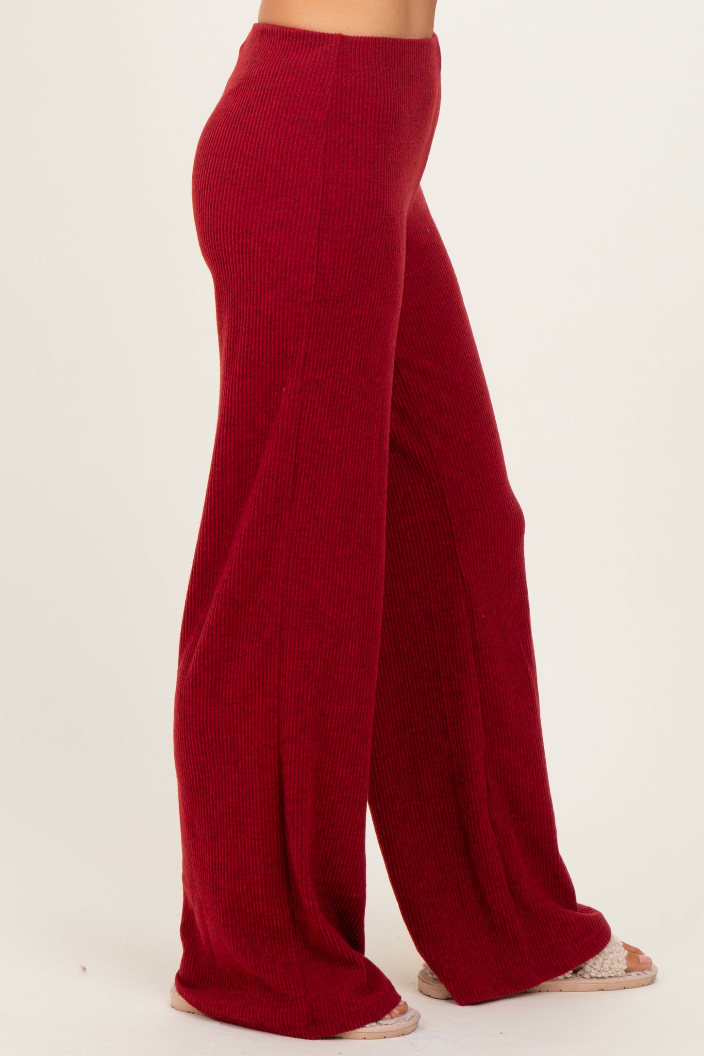 Red Brushed Knit Flare Leg Pants