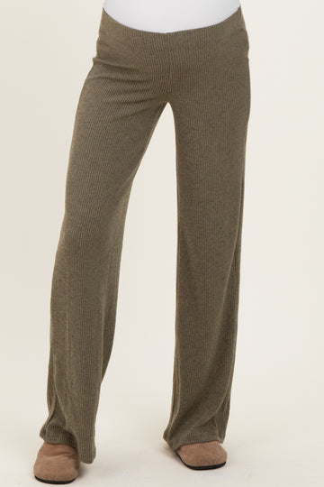 Olive Brushed Knit Flare Leg Maternity Pants