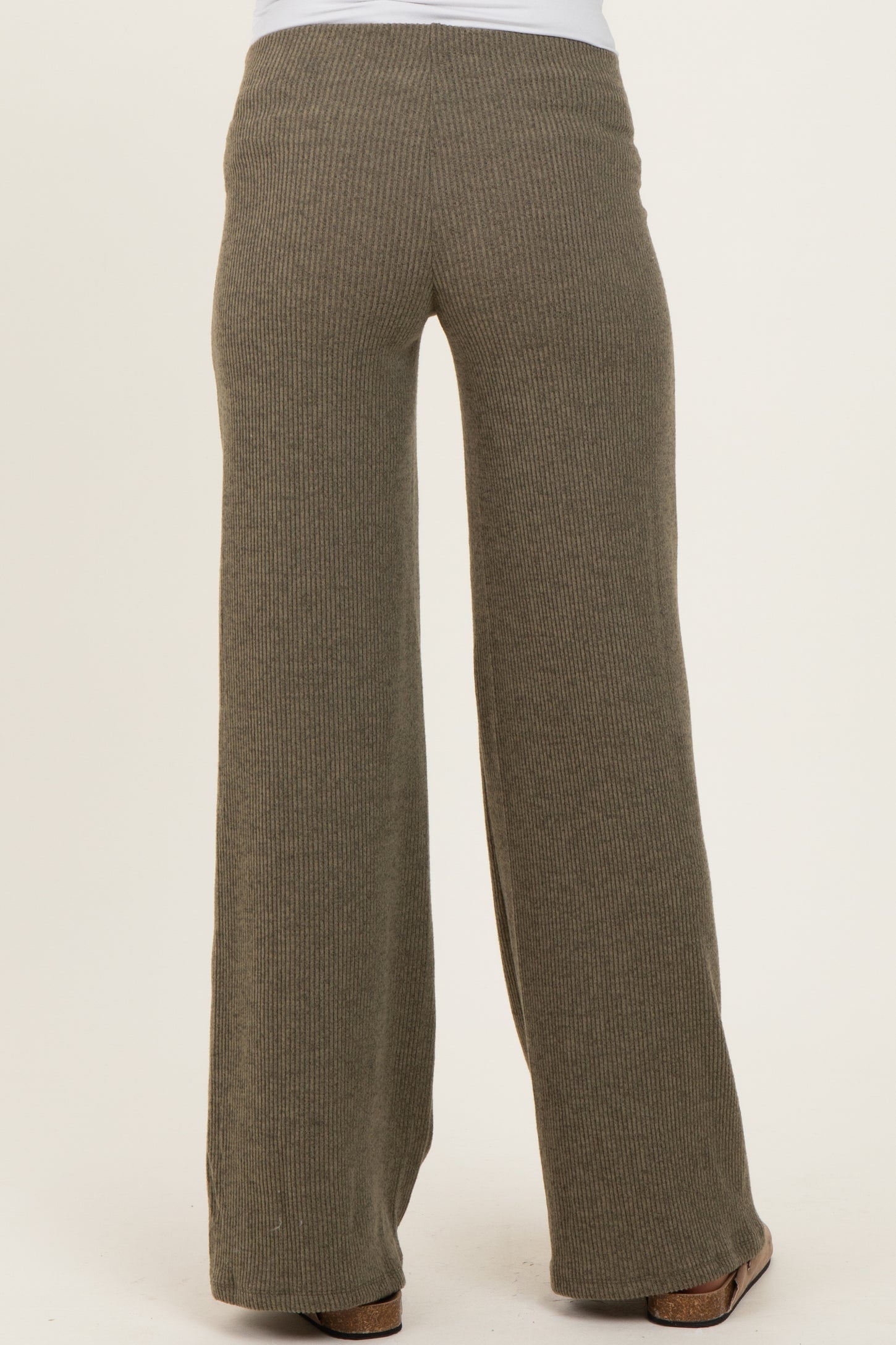 Olive Brushed Knit Flare Leg Maternity Pants