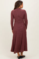 Burgundy Ribbed Mock Neck Maternity Midi Dress