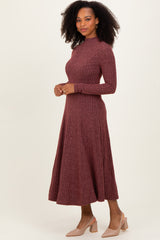 Burgundy Ribbed Mock Neck Midi Dress