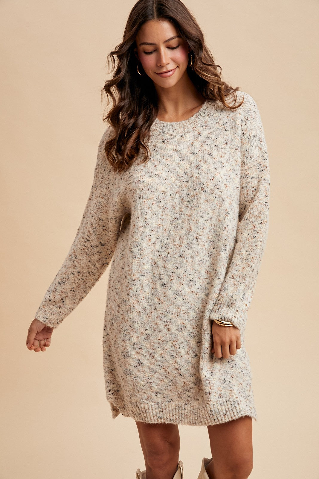 Cream Speckle Knit Maternity Sweater Dress