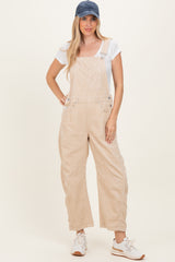Cream Corduroy Rolled Cuff Barrel Leg Overalls