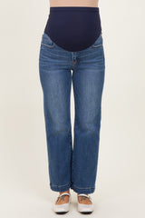 Blue Cropped Wide Leg Maternity Jeans