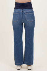 Blue Cropped Wide Leg Maternity Jeans