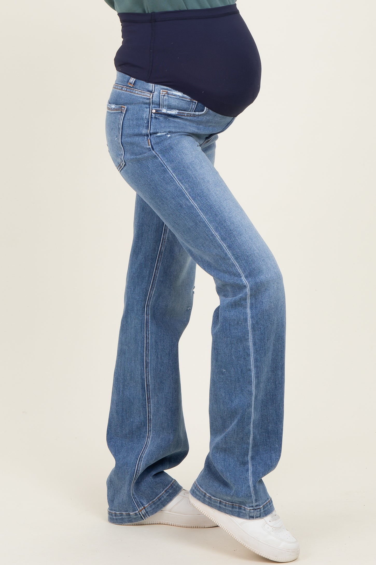 Navy Blue Lightly Distressed Maternity Straight Leg Jeans