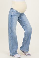 Light Blue Lightly Distressed Maternity Wide Leg Jeans