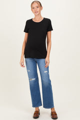 Blue Distressed Ripped Knee Straight Leg Maternity Jeans