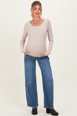 Navy Fray Hem Wide Leg Maternity Jeans