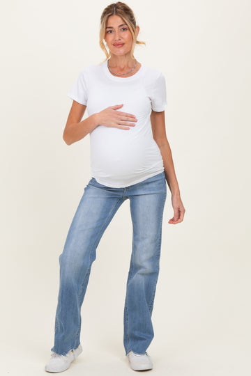 Blue Fray Hem Straight Leg Maternity Jeans
