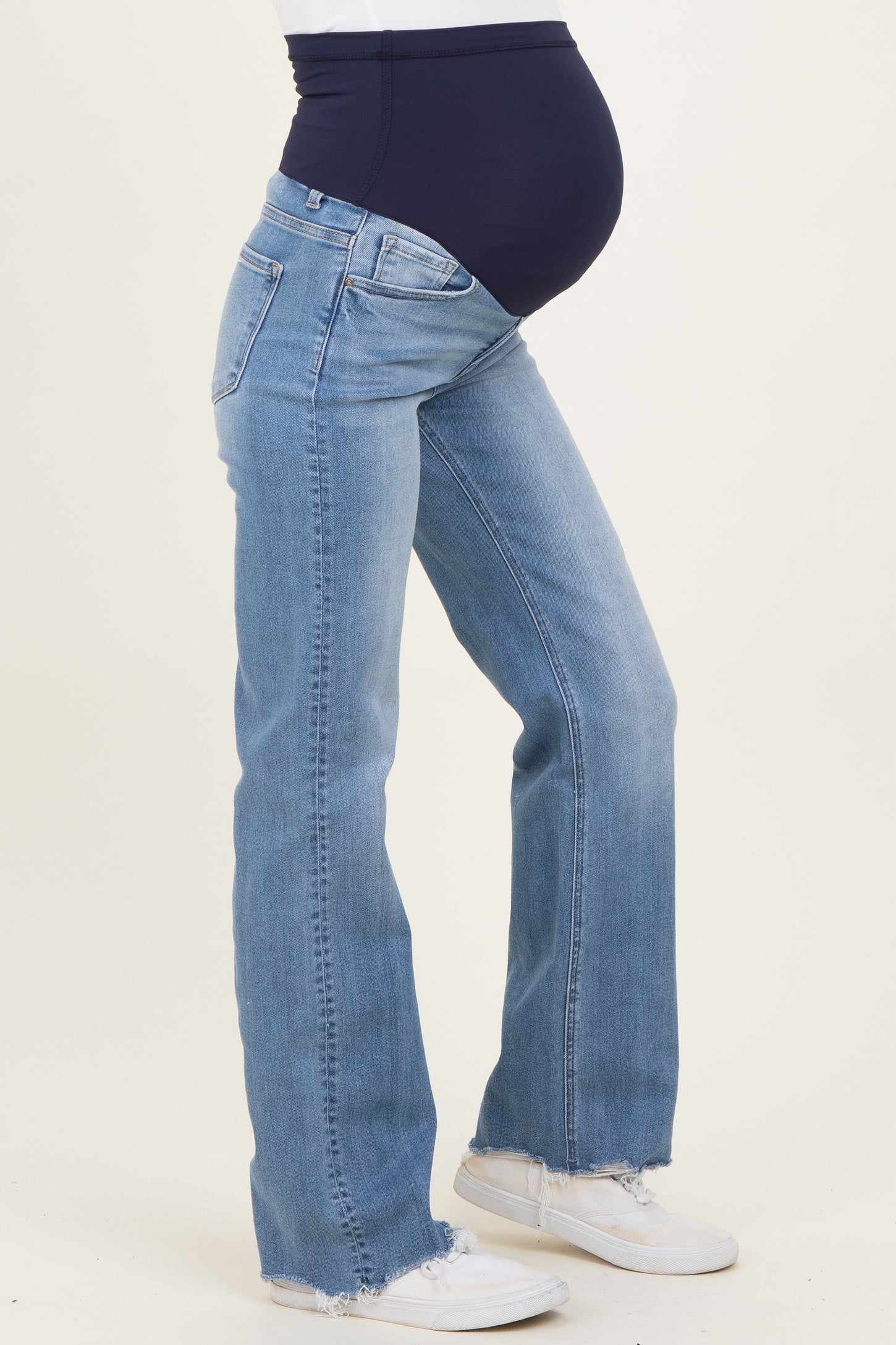 Blue Fray Hem Straight Leg Maternity Jeans