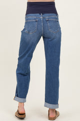 Navy Rolled Hem Maternity Boyfriend Jeans