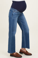 Blue Raw Hem Maternity Cropped Wide Leg Jeans