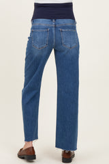 Blue Raw Hem Maternity Cropped Wide Leg Jeans