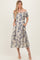 Navy Blue Floral Square Neck Puff Sleeve Midi Dress