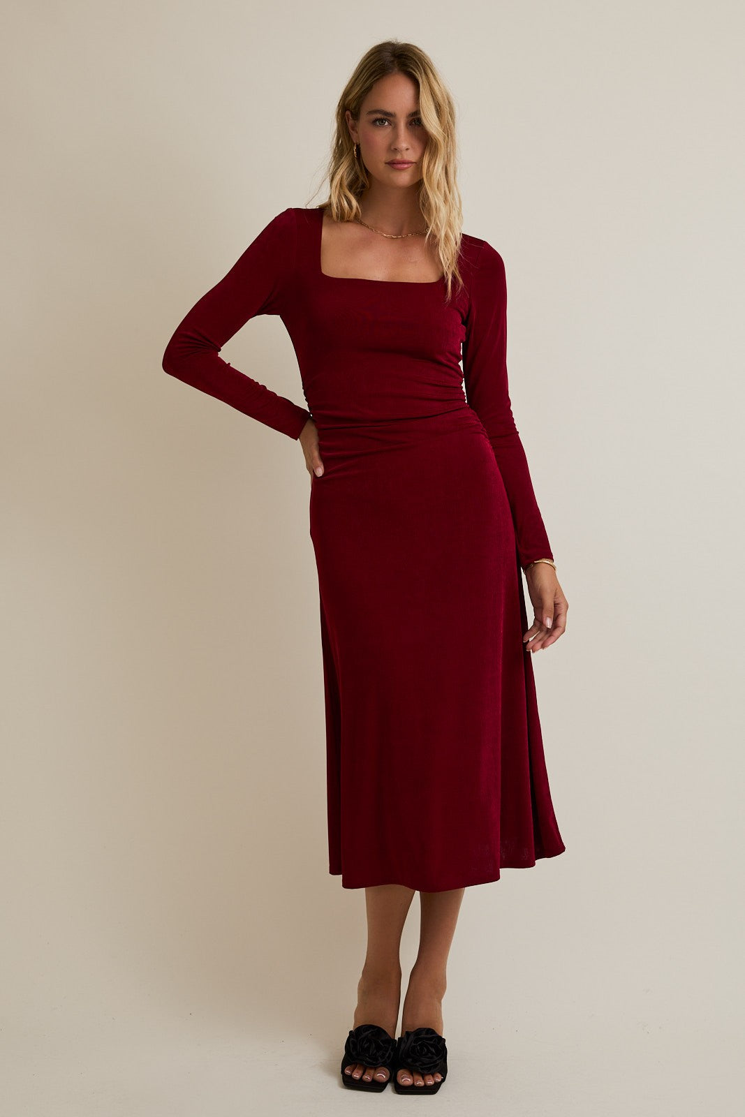 burgundy long sleeve midi dress Like a Fine Wine Curvy Burgundy Long Sleeve Midi Dress XL