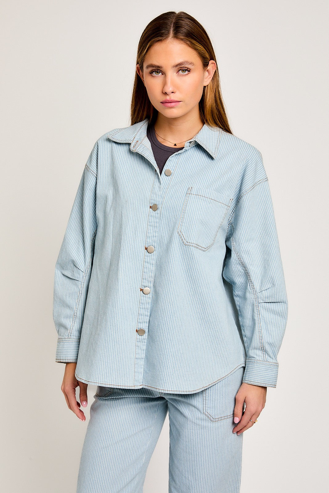 Denim-White Stripe Oversized Shacket