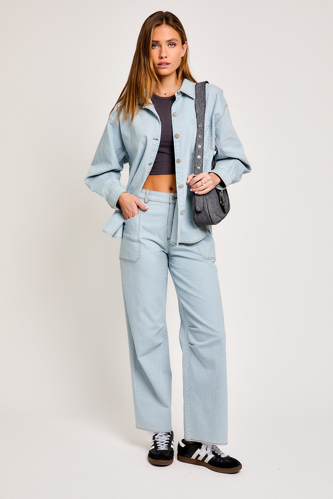 Denim-White Stripe Oversized Shacket