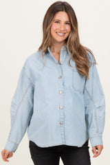 Denim-White Stripe Oversized Maternity Shacket