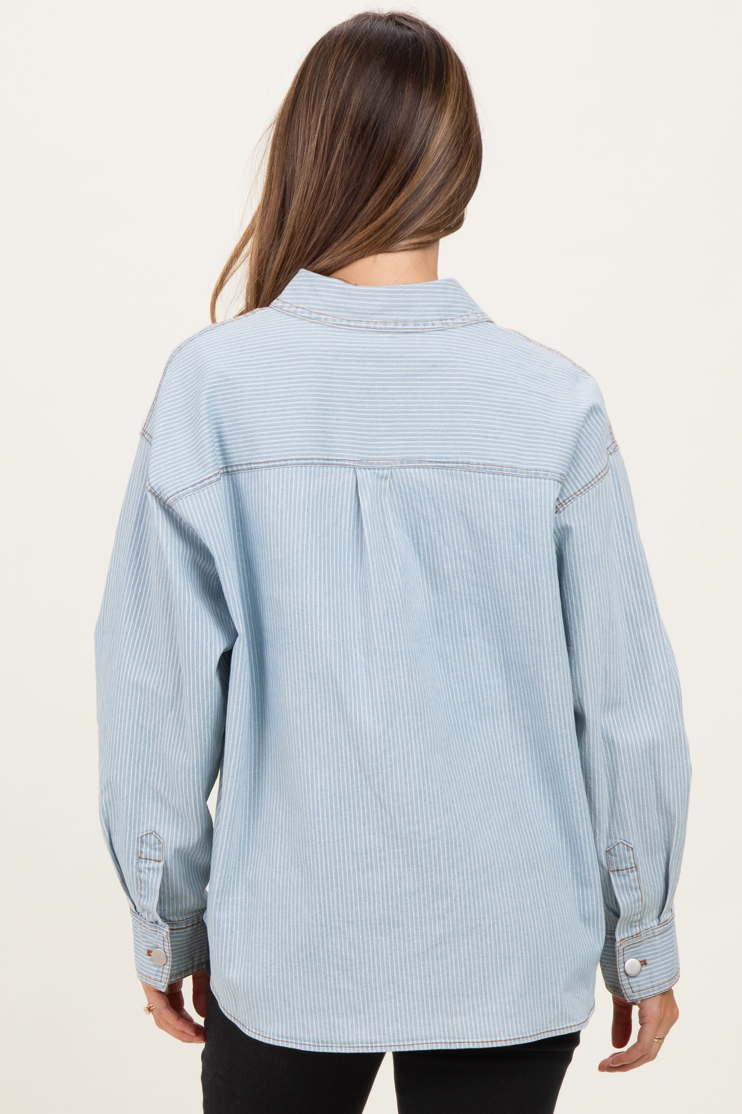 Denim-White Stripe Oversized Maternity Shacket