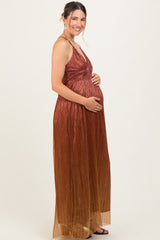 Rust Shimmer Open Tie Back Maternity Maxi Dress